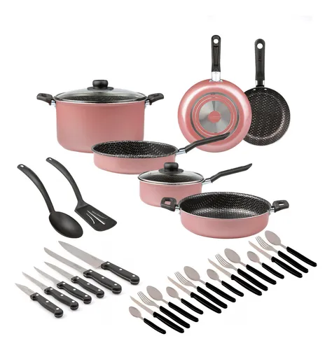 comprar Batería De Cocina Ekco 32 Piezas Con Aluminio Antiadherente Color Golden rose