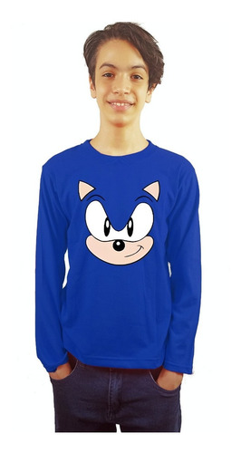 Polera Cara De Sonic Manga Larga Estampada Dtf Cod 002