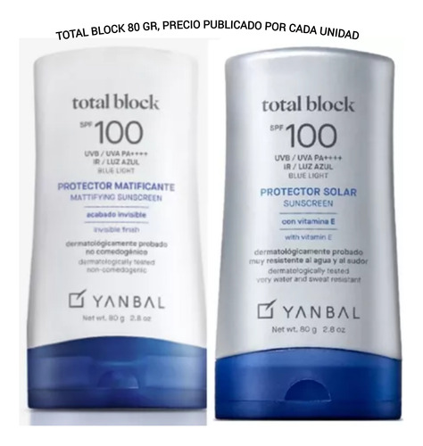 Protector Solar 100spf, Total Block Yanbal, Rostro Y Cuerpo 