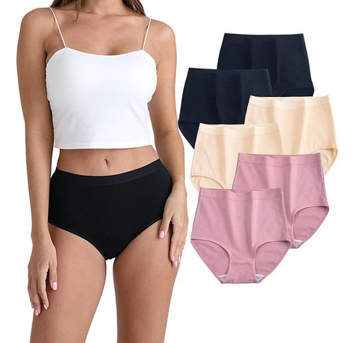 Y 6 Pcs Calzoncillos De Algodón De Talla Grande Para Mujer