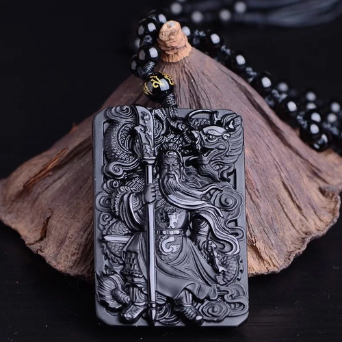 Dije Tallado En Obsidiana 58x38x11 Guan Yu Dios De La Guerra