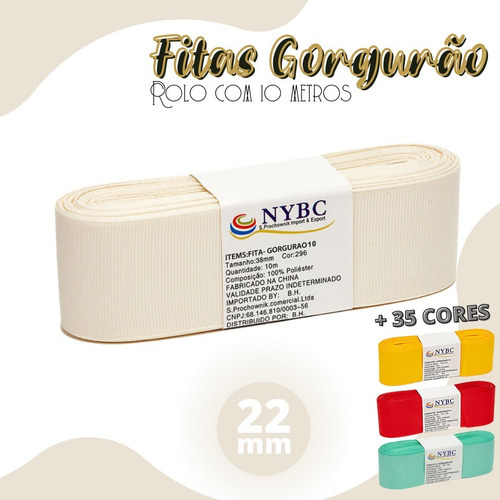 Fitas Gorgurão Para Laço 22mm - Rolo Com 10 Metros Cor BEGE NATURAL - 296 LISO 22MM