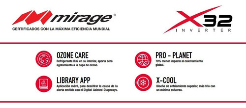 Minisplit Inverter Mirage X32 SETCWC121E frio calor 220v blanco