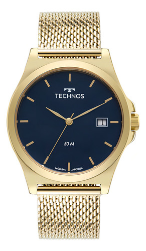 Relógio Technos Masculino Steel Dourado - 1s13cy/1a Bisel Azul
