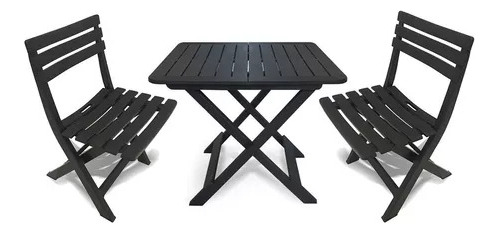 Set 2 Sillas De Jardín Exterior Simil Madera + Mesa Plegable