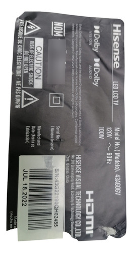 Tarjeta Main Para Tv Hisense 43a60gv (Usado)