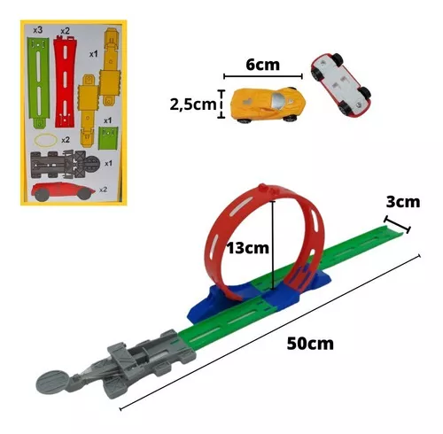 Pista de Carrinhos Corrida com Lançador e 2 Carrinhos Looping