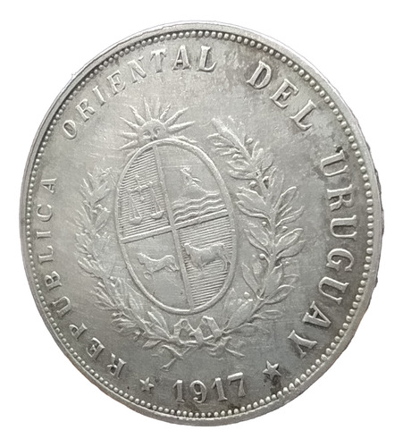 Antigua Moneda De Plata 50 Centésimos Uruguay 1917 Km# 22