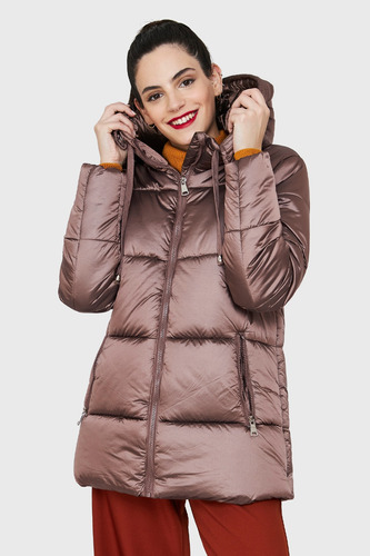 Parka Corta Metalizada Gorro Café Nicopoly