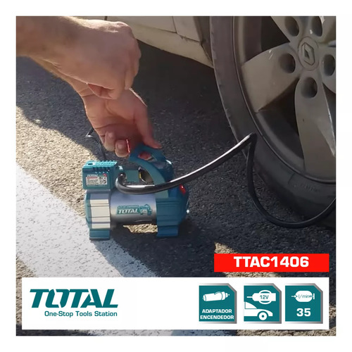 Imagen 5 de 5 de Compresor De Aire Inflador Portatil 12v 140psi Auto Total TTAC1406 + 3 Boquillas adaptables