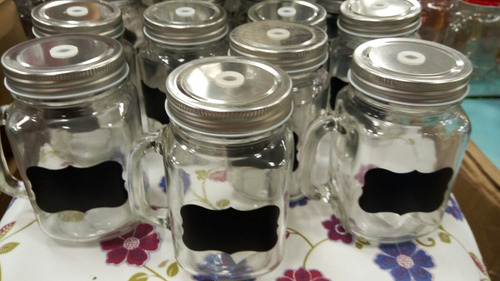 Vasos Mason Jar Vaso Jarra Con Pizarra Y Pitillo Oferta