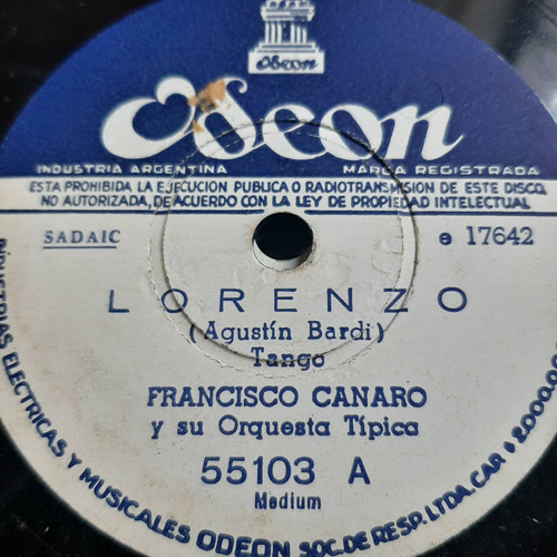 Pasta Francisco Canaro Orq Tipica Mario Alonso Odeon C364