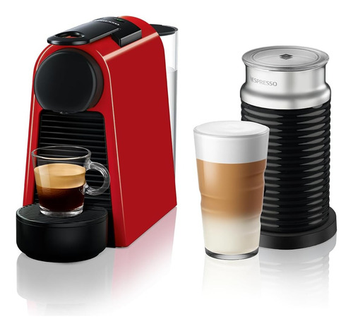 Cafetera Nespresso Essenza Mini Color Rojo y Espumador de Leche