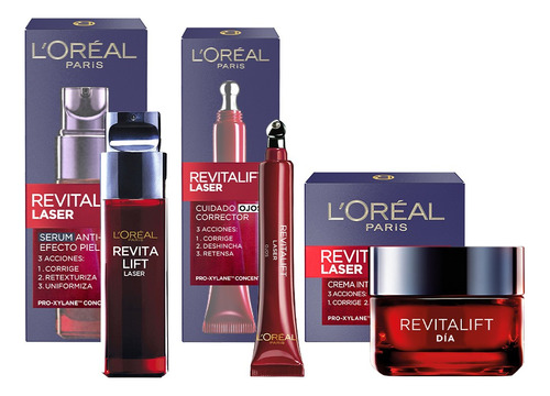 Kit L'oréal Paris Láser X3: Crema Día, Crema Ojos, Sérum