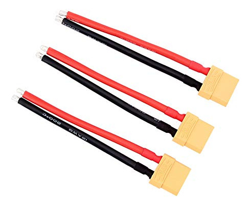 Pack 3pcs Conectores Xt90 Hembra Con Cable 12awg De 10cm