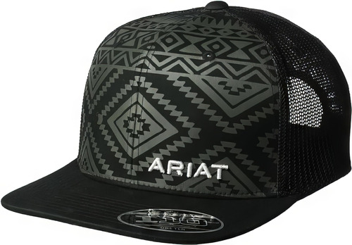 Ariat Gorra Plana Azteca Negra Para Hombre, Negro -