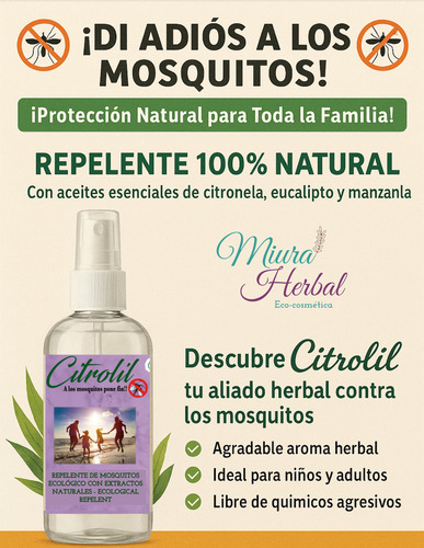 Repelente De Mosquitos Natural Citronela 125ml - 3 Pzas