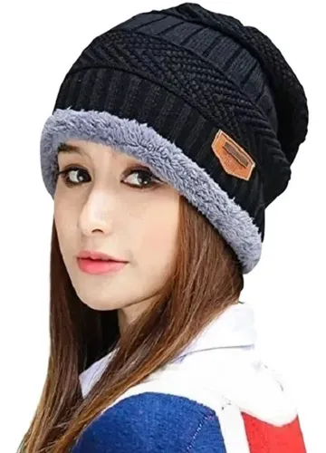 Touca Gorro De Lã Forrada C/ Pelúcia Pelinho Quente Inverno
