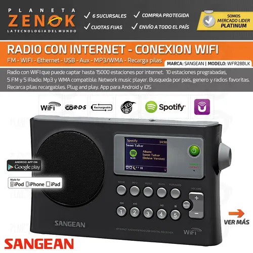 Radio Wifi Digital Sangean Spotify Bi Banda Hogar Oficina