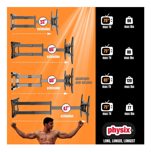 Montaje De Pared De Tv De Brazo Largo 2120 Para Pantallas De