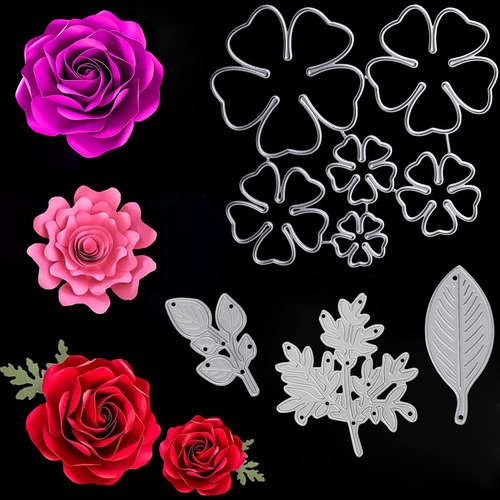 9 Troquel Corte Metal Flor Rosa Para Hacer Tarjeta Hoja 3d