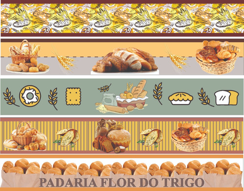 Faixa Decorativa Padaria, Pão, Panificadora, Pães 15mx15cm