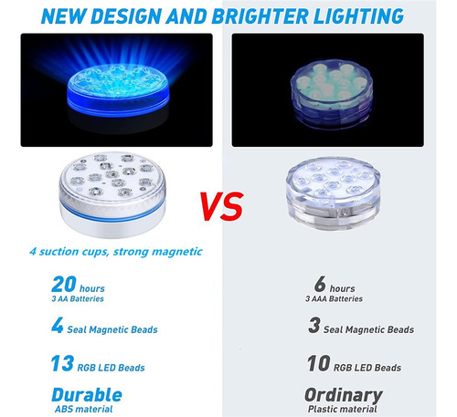 4pcs 13 Luces Sumergibles Led Con Imán Y Ventosa