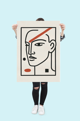 Cuadro Mural Moderno Rostro Abstracto En Líneas Minimalistas Full Hd