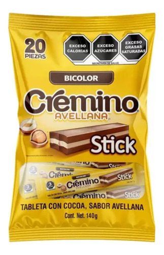 Cremino Stick Avellana Bicolor Bolsa 20 Pzas 140 Gr C/u