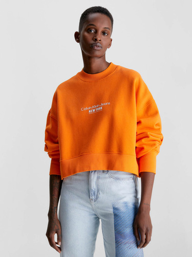 Sudadera Cropped Bordada Naranja Calvin Klein