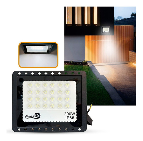 Refletor Led 200w Holofote Bivolt Prova Dágua Luz Frio Cor da carcaça Preta Cor da luz Branca Fria 110V/220V (Bivolt)