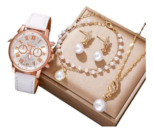 Set Reloj Para Mujer Blanco Perla Con Accesorios 