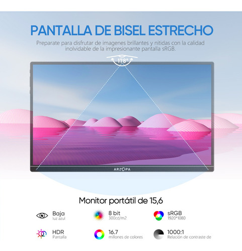 Monitor Externo Arzopa Fhd De 15,6 , Usb-c Para Ordenador Po