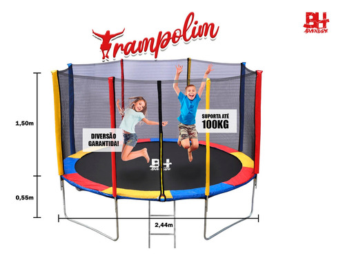 Cama Elástica 2,44m Pula Pula Trampolim Escada Frete Grátis