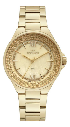 Relogio Technos Feminino Dourado St. Moritz Grande Cravejado