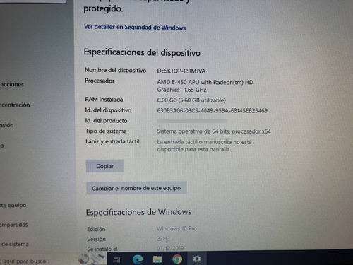 Cpu Aio Compaq Cq1 4121la Amd E450 6gb Ram 240gb Ssd Negro (Usado)