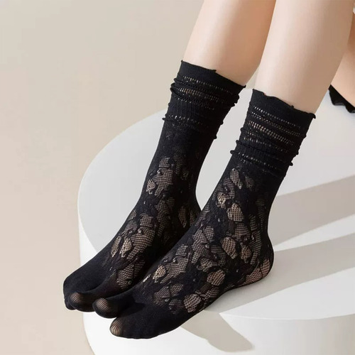 Calcetines Largos De Encaje De Malla De Verano Con Volantes,