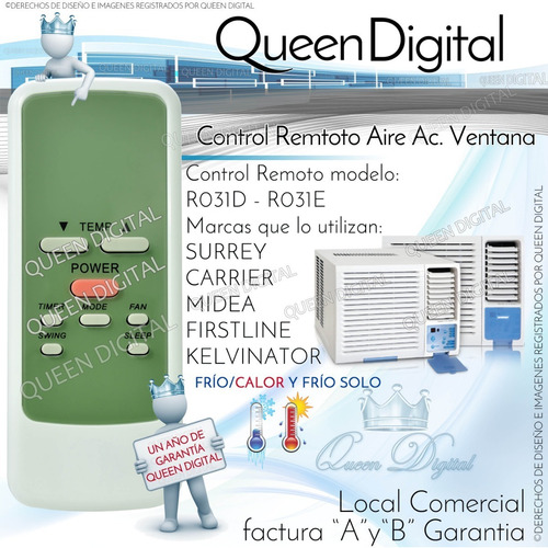 Control Remoto Aire Acondiciona. Ventana Para Surrey Carrier