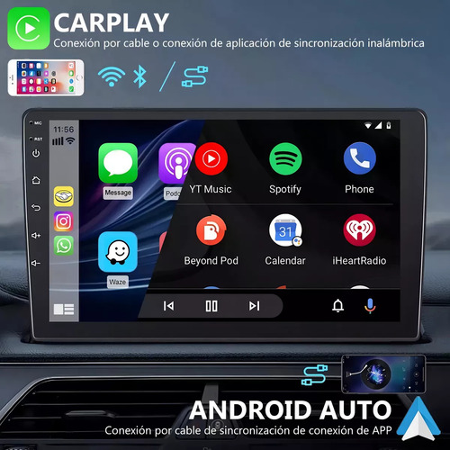 Gearelec Auto Estéreo Carplay 4gb+64gb 2 Din 9 Pulgadas Android Auto Wifi Gps Aux Rca Fm Volante Con Cámara Trasera Android 13