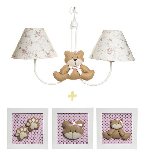 Lustre Pendente Quadrinhos Decorados Ursinha Bebê Infantil