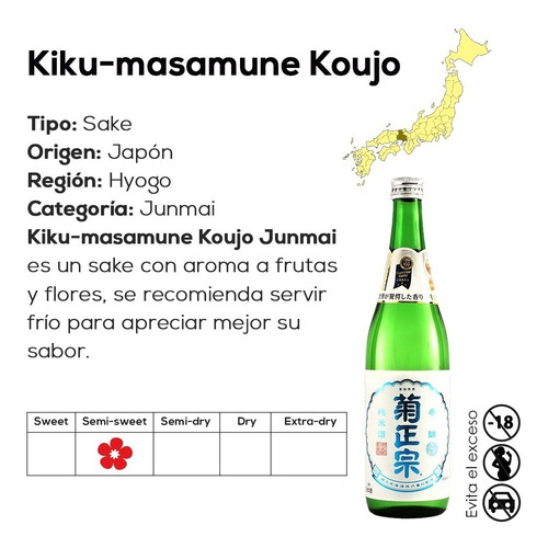 Imagen 3 de 4 de Sake Kiku-masamune Koujo (vino De Arroz) 1.8 Litros