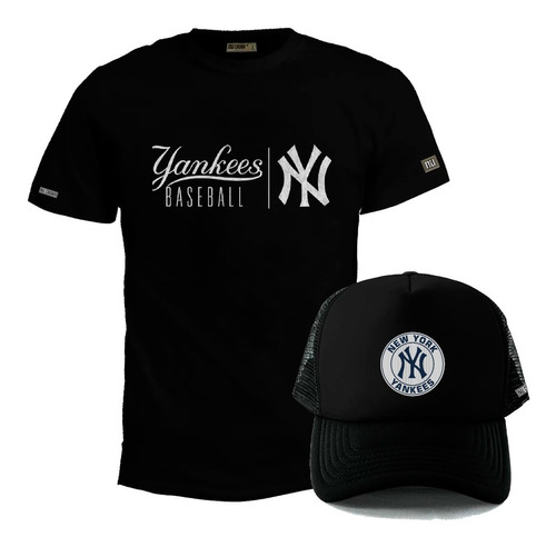 Pack Camiseta Más Gorra Yankees Letras Baseball Horizontal