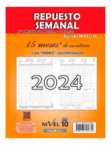 Repuesto De Agenda Nivel 10 2024 N°8 Semanal 16x22 Cm