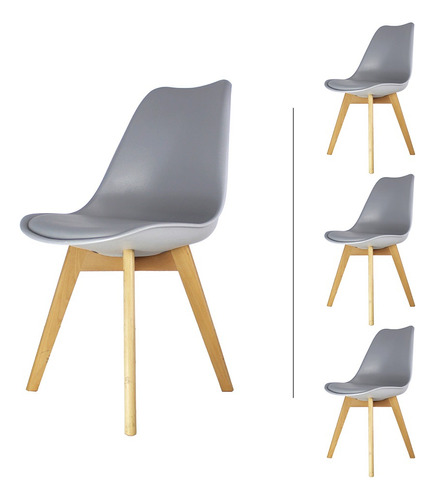 Set 4 Sillas Frankfurt Mundo In Comedor Minimalista Gris Estructura de la silla Madera Diseño de la tela Arabesco
