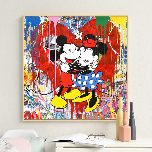 Cuadro Moderno Mickey Minnie Con Marco Y Vidrio-uhd 90x90cm