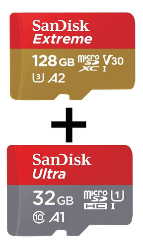 Kit 1 Cartão Sandisk Extreme 128+1 Cartão Sandisk Ultra 32gb