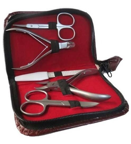 Imagen 1 de 6 de Manicure Juego De 5 Piezas Metal Cromado Estuche Negro Obi