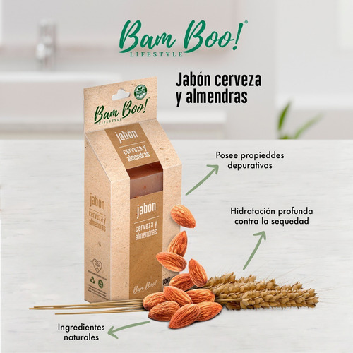 Imagen 4 de 9 de Jabón Artesanal Cerveza Y Almendras 100 G Bam Boo! Lifestyle