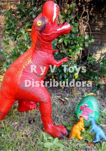 Dinosaurio Super Gigante 65cm Mas Huevo C Dos Dino Chico X 4