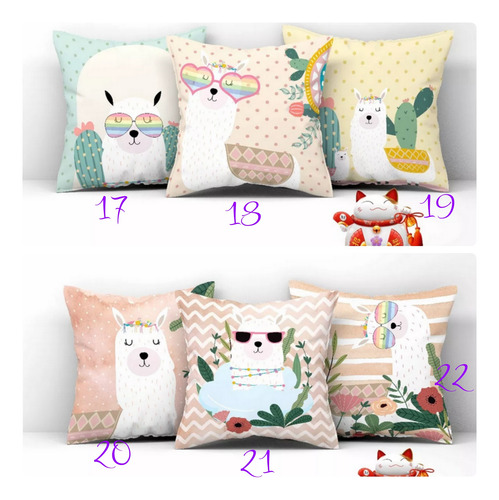 Souvenir 5 Almohadas 20x20cm Llamas Alpacas Coloridas